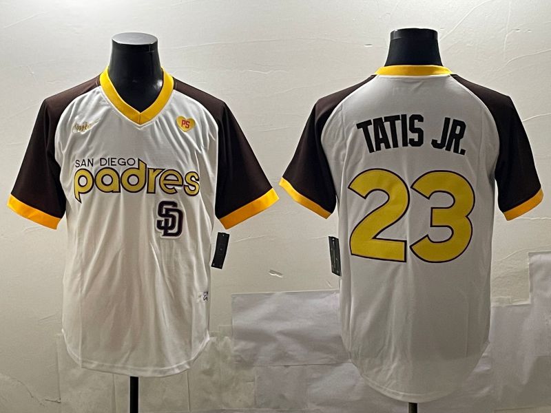 Men San Diego Padres 23 Tatis jr White Throwback Game 2025 Nike MLB Jersey style 2